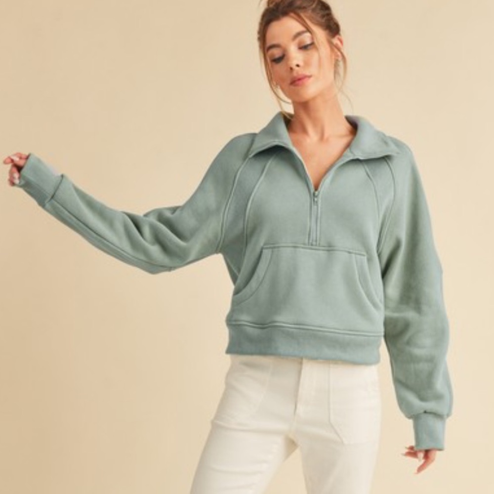 Funnel neck half zip pale blue NWT